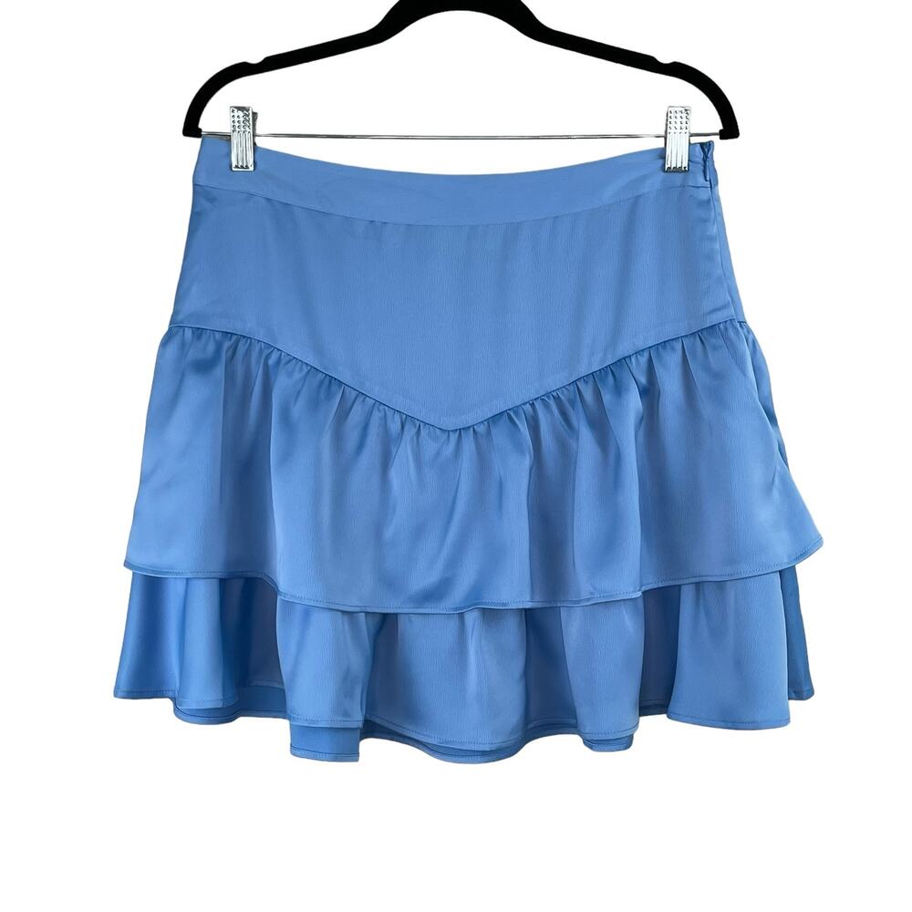 Something New Kim Layered Ruffled A Line Tiered Mini Skirt Blue L NWT Coquette